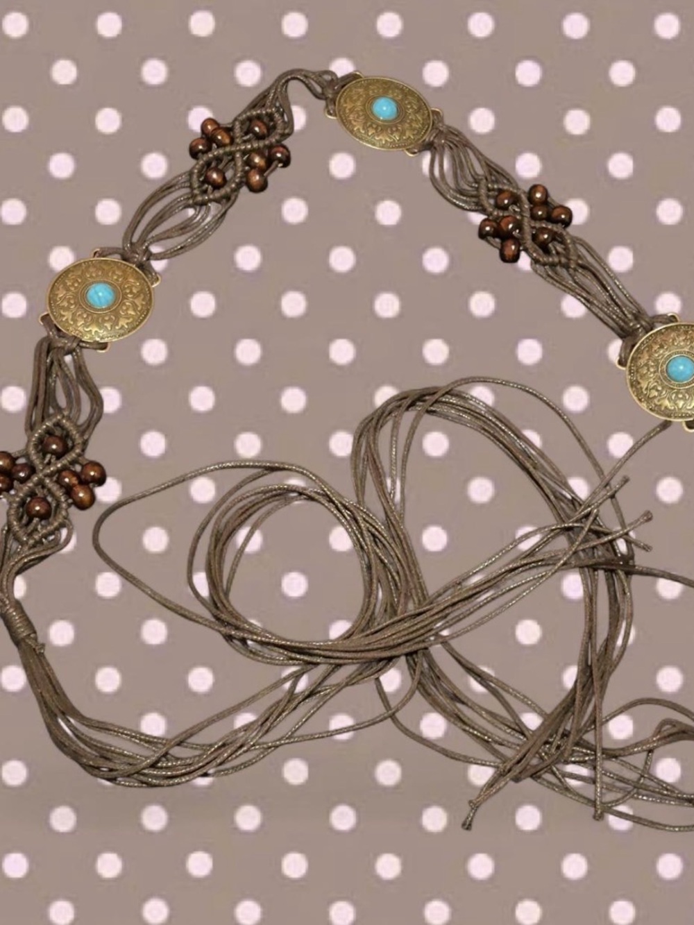 Turquoise Accent Brown Multi-Strand Boho Waist Belt